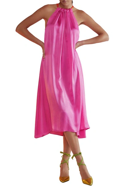 Cynthia Rowley Contrast-trim Halterneck Midi Dress In Pink
