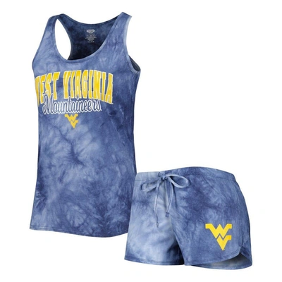 Concepts Sport Navy West Virginia Mountaineers Billboard Tie-dye Tank And Shorts Sleep Set
