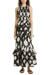 Ulla Johnson Serafina Ruffled Tie-dyed Silk-twill Maxi Dress In Noir Blur