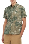 Barbour Cornwall Leaf Print Short Sleeve Button-up Shirt In Olive