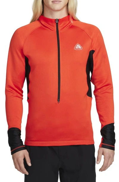 Nike Acg Oregon Series Slim-fit Mesh-trimmed Polartec® Fleece Half-zip Sweatshirt In Orange