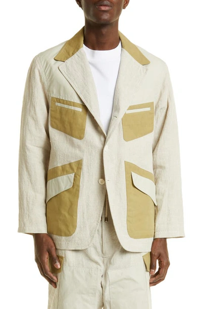 Nicholas Daley Neutral Contrast Panel Blazer In Oatmeal Beige