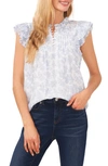 Cece Floral Pintuck Ruffle Cap Sleeve Lawn Blouse In Ultra White