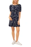 Cece Women's Printed Puff-sleeve Pullover Knit Dress In Navy Blue Jay