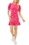 Cece Floral Print Puff Sleeve Knit Dress In Pink Punch