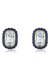 Lafonn Art Deco Simulated Diamond Halo Stud Earrings In Blue/ Gold