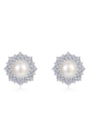 Lafonn Simulated Diamond & Cultured Freshwater Pearl Stud Earrings In White