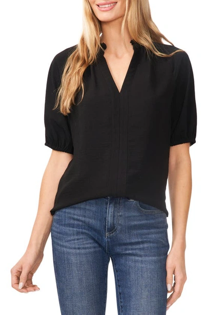 Cece Ruffle Split Neck Blouse In Rich Black