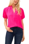 Cece Ruffle Neck Raglan Sleeve Top In Bright Rose