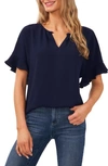 Cece Ruffle Sleeve Drop Shoulder Blouse In Classic Navy