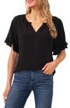 Cece Ruffle Sleeve Drop Shoulder Blouse In Rich Black