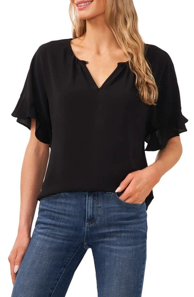 Cece Ruffle Sleeve Drop Shoulder Blouse In Classic Navy
