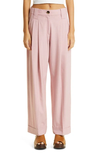 Ganni Drapey Melange Pleat Trousers In 545 Pink Tulle