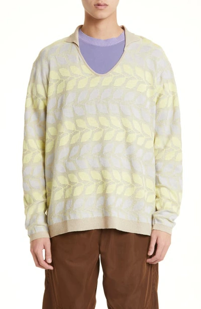 Ranra Skjoni Linen & Cotton Jacquard Polo Sweater In Grey/banana 1242