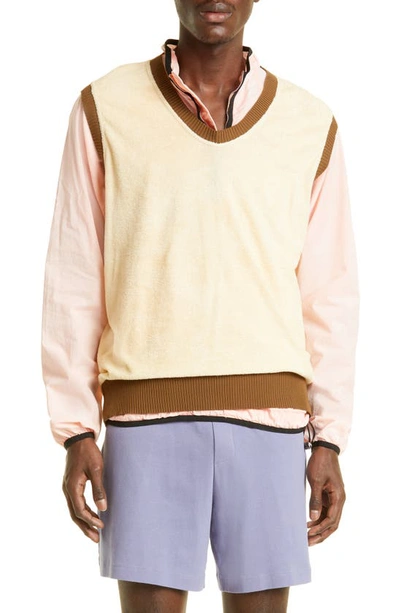 Ranra Mistur Cotton Terry Cloth Sweater Vest In Beige 0269