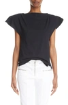 Isabel Marant Sebani Asymmetric Raw Edge Cap Sleeve Cotton Blouse In Black