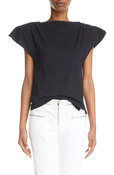 Isabel Marant Sebani Asymmetric Raw Edge Cap Sleeve Cotton Blouse In Black