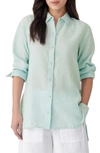 Eileen Fisher Side-slit Button-down Linen Shirt In Clear Water