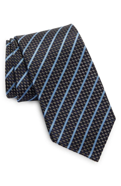 Zegna Striped Jacquard Silk Tie In Navy