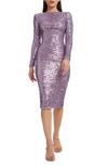 DRESS THE POPULATION EMERY LONG SLEEVE SEQUIN COCKTAIL MIDI DRESS