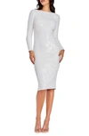 DRESS THE POPULATION EMERY LONG SLEEVE SEQUIN COCKTAIL MIDI DRESS