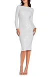Dress The Population Emery White Long Sleeve Sequin Dress In White Multi
