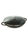 STAUB 6-QUART MATTE BLACK ENAMELED CAST IRON WOK WITH LID