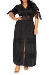 BUXOM COUTURE EYELET EMBROIDERED PUFF SLEEVE MAXI DRESS