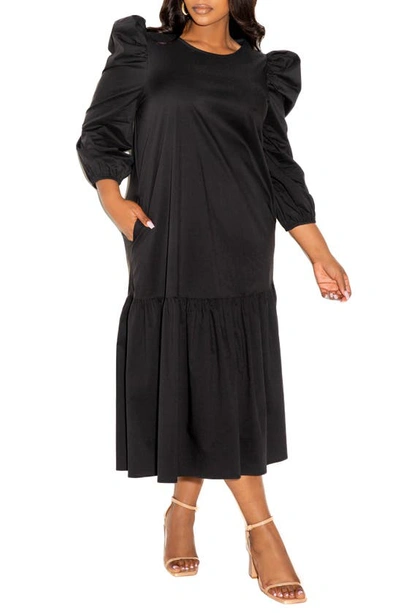 Buxom Couture Flutter Hem Midi Dress In Black