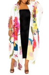 BUXOM COUTURE FLORAL PRINT OPEN FRONT DUSTER