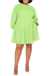Buxom Couture Tie Back Long Sleeve Terry Dress In Green