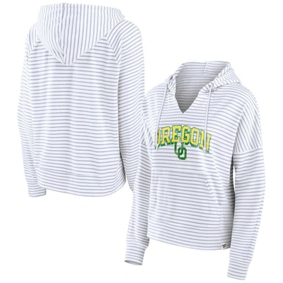 Fanatics Branded  White Oregon Ducks Striped Notch Neck Pullover Hoodie