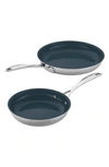 Zwilling Clad Cfx Stainless Steel Ceramic Nonstick Fry Pan 2-piece Set In Stainless Steel