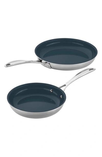 ZWILLING CLAD CFX STAINLESS STEEL CERAMIC NONSTICK FRY PAN 2-PIECE SET