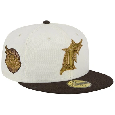 New Era Men's  Cream, Brown Florida Marlins Cooperstown Collection 2003 World Series 59fifty Fitted H In Cream,brown