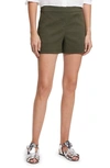 Theory Good Tab Waist Linen Blend Shorts In Dark Olive - F5j
