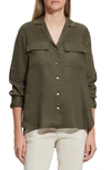 Theory Notched Collar Button Front Shirt In Green