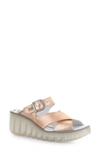 Fly London Bocy Strappy Wedge Slide Sandal In Blush Gold Idra