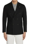Jack Victor Hill Soft Constructed Double Breasted Wool Blend Sport Coat In Black