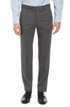 Zanella Parker Flat Front Wool Trousers In Mid Grey
