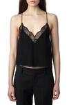 Zadig & Voltaire Christy Lace Crop Silk Camisole In Noir