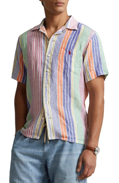 Polo Ralph Lauren Striped Short-sleeve Linen Shirt In Multi
