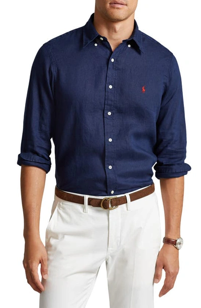 Polo Ralph Lauren Embroidered Logo Button-down Shirt In Blue