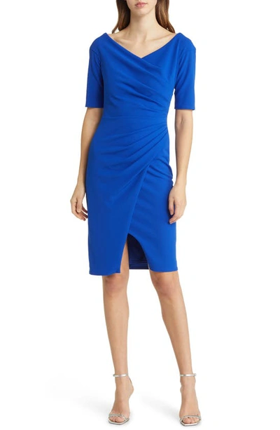 Tadashi Shoji Ruched Crepe Cocktail Dress In Blue