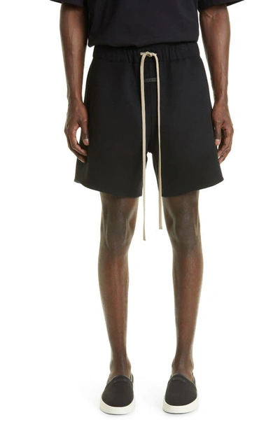 Fear Of God Eternal Logo-flocked Wool And Cashmere-blend Drawstring Shorts In Black