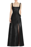 ALFRED SUNG SQUARE NECK SATIN A-LINE GOWN