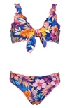 Hobie Kids' Hearts Merrow Lettuce Edge Two-piece Swimsuit In Sailor Blue
