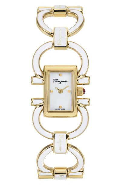 Ferragamo Double Gancini Mini Watch In White/gold