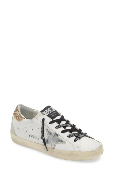 Golden Goose Super-star Perm-noos Low Top Sneaker In White/silver/gold