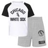 OUTERSTUFF INFANT WHITE/HEATHER grey CHICAGO WHITE SOX GROUND OUT BALLER RAGLAN T-SHIRT AND SHORTS SET